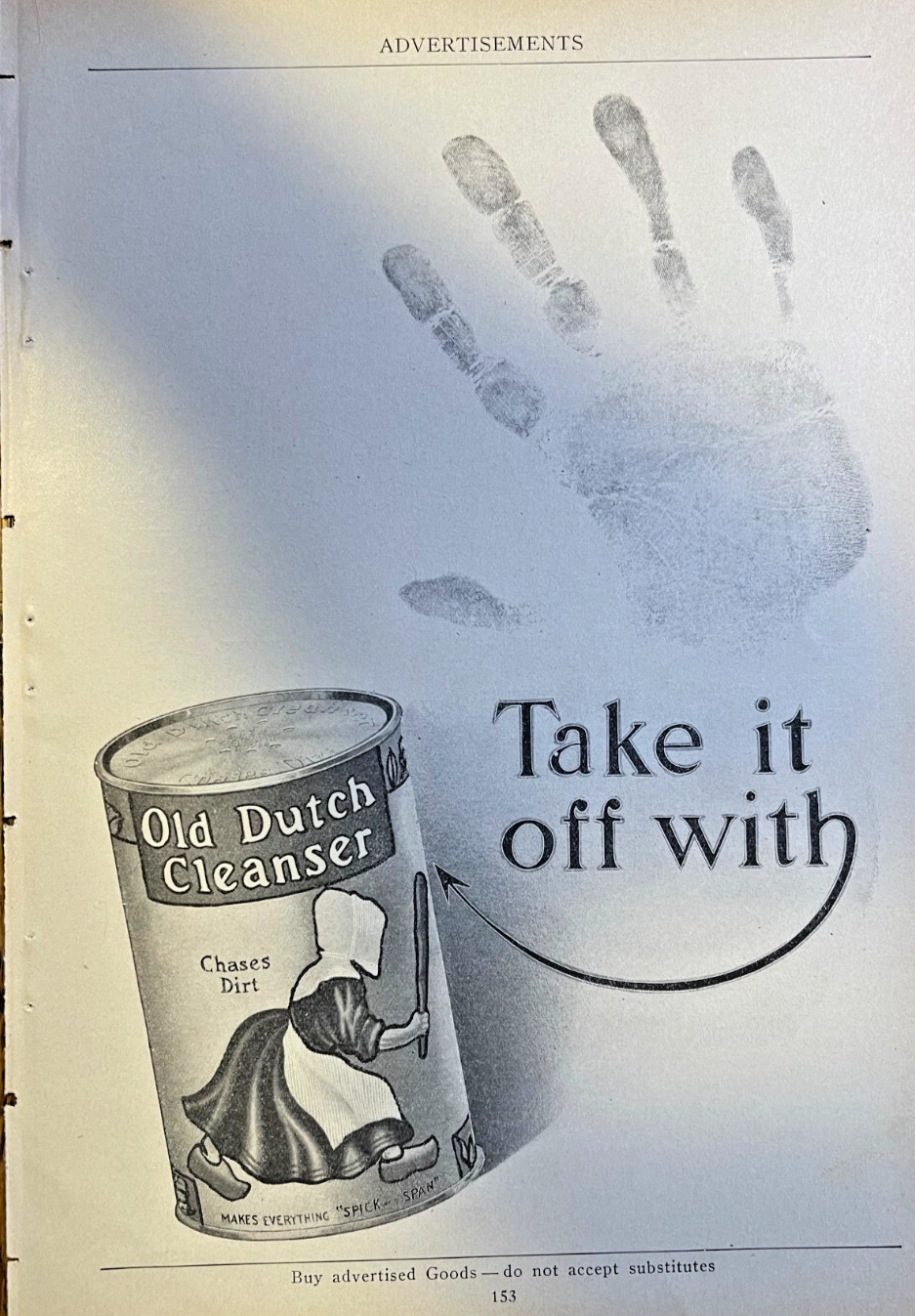 1914 Advertisement Take It Off With Old Dutch Cleanser