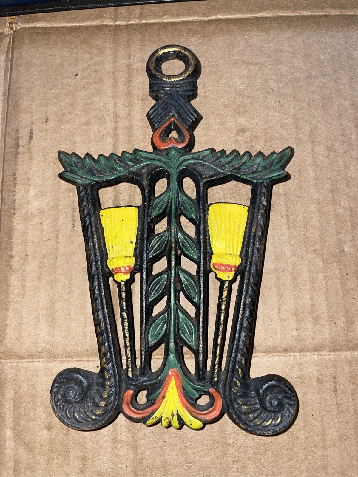 Vintage Cast Iron Trivet Grain & Tassel Marked 254 Painted 