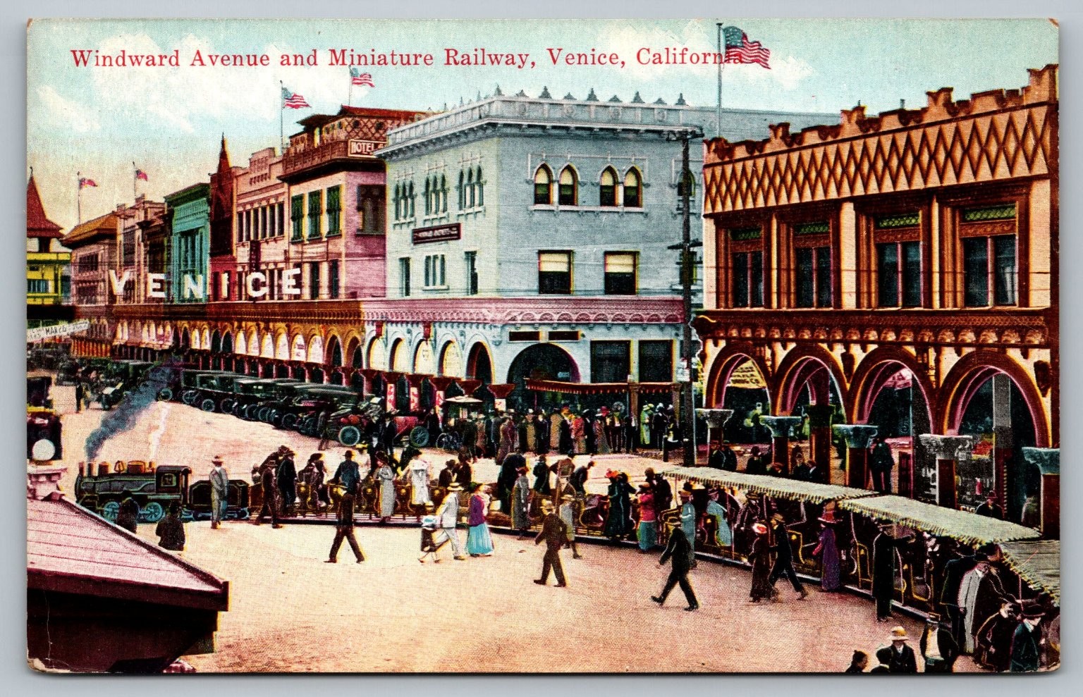 Venice California Windward Avenue Miniature Railway Vintage Postcard c1910