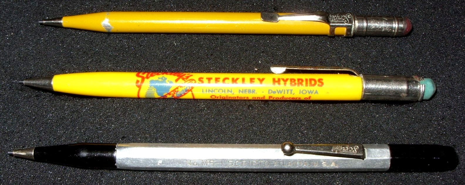 LOT OF 3 VINTAGE SCRIPTO MECHANICAL PENCILS, NO. MS-1, NO. 029, NO. 10 SHARPONT