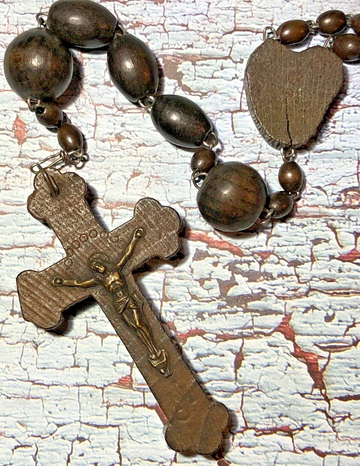 Antique Extra-Large Wall Rosary, Lourdes, Wood, Circa 1900, Six Decades, 48\