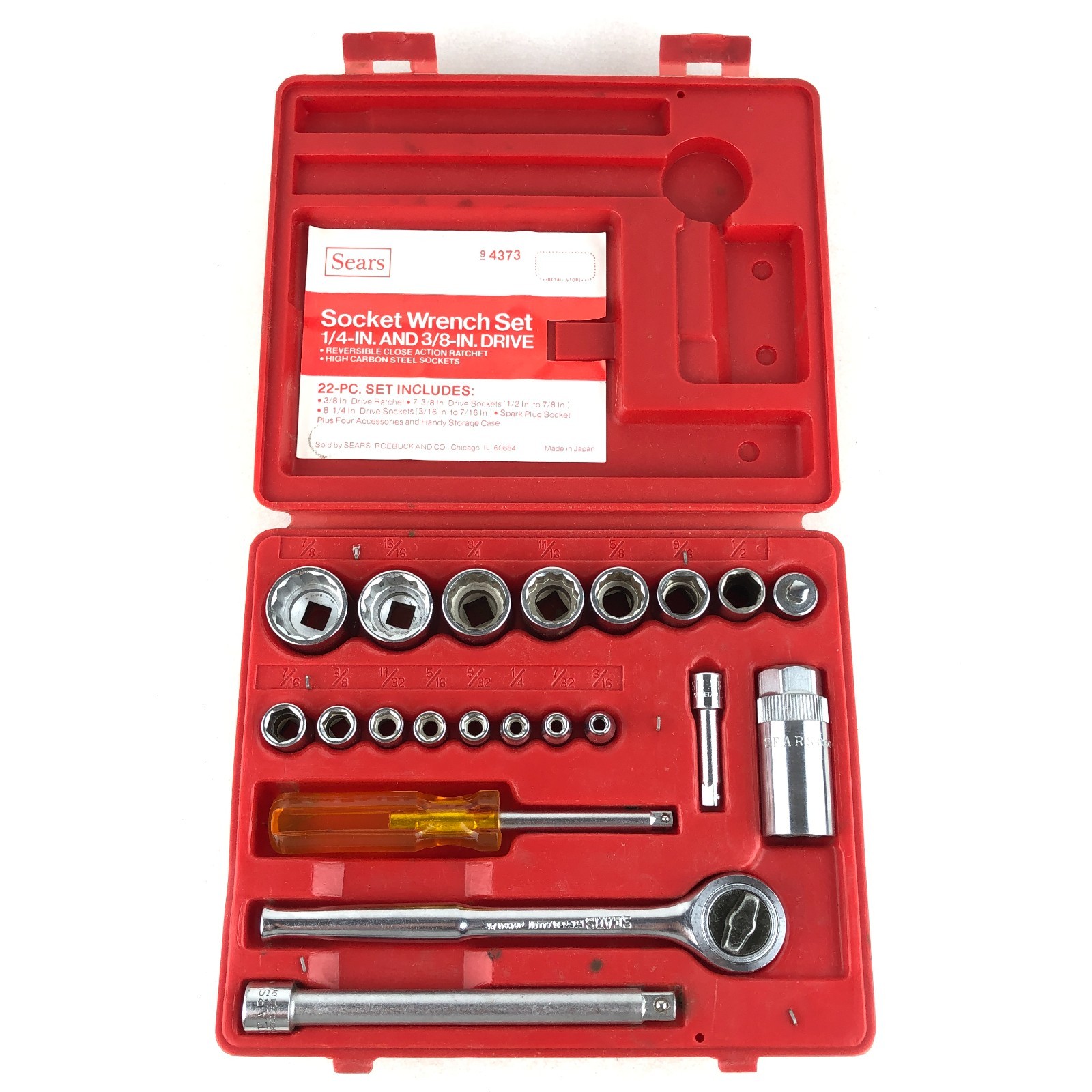 Vintage Sears 22 Piece Ratchet Socket Set 1/4