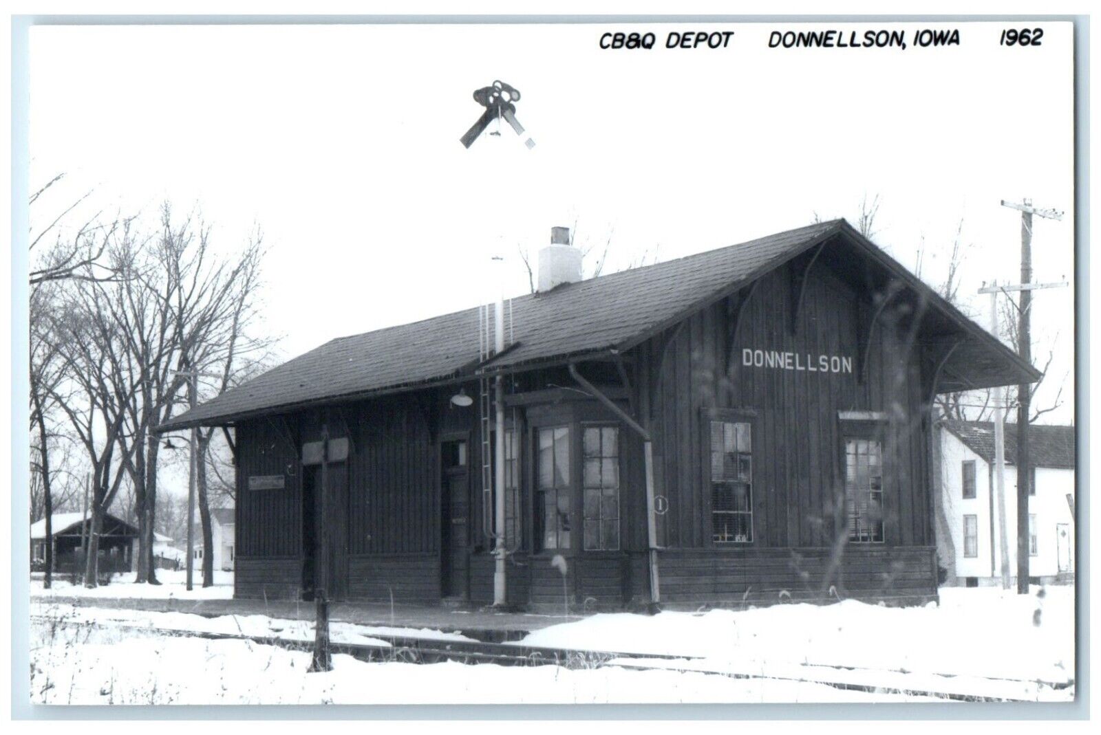 1962 CB&Q Depot Donnellson Iowa Railroad Train Depot Station RPPC Photo Postcard