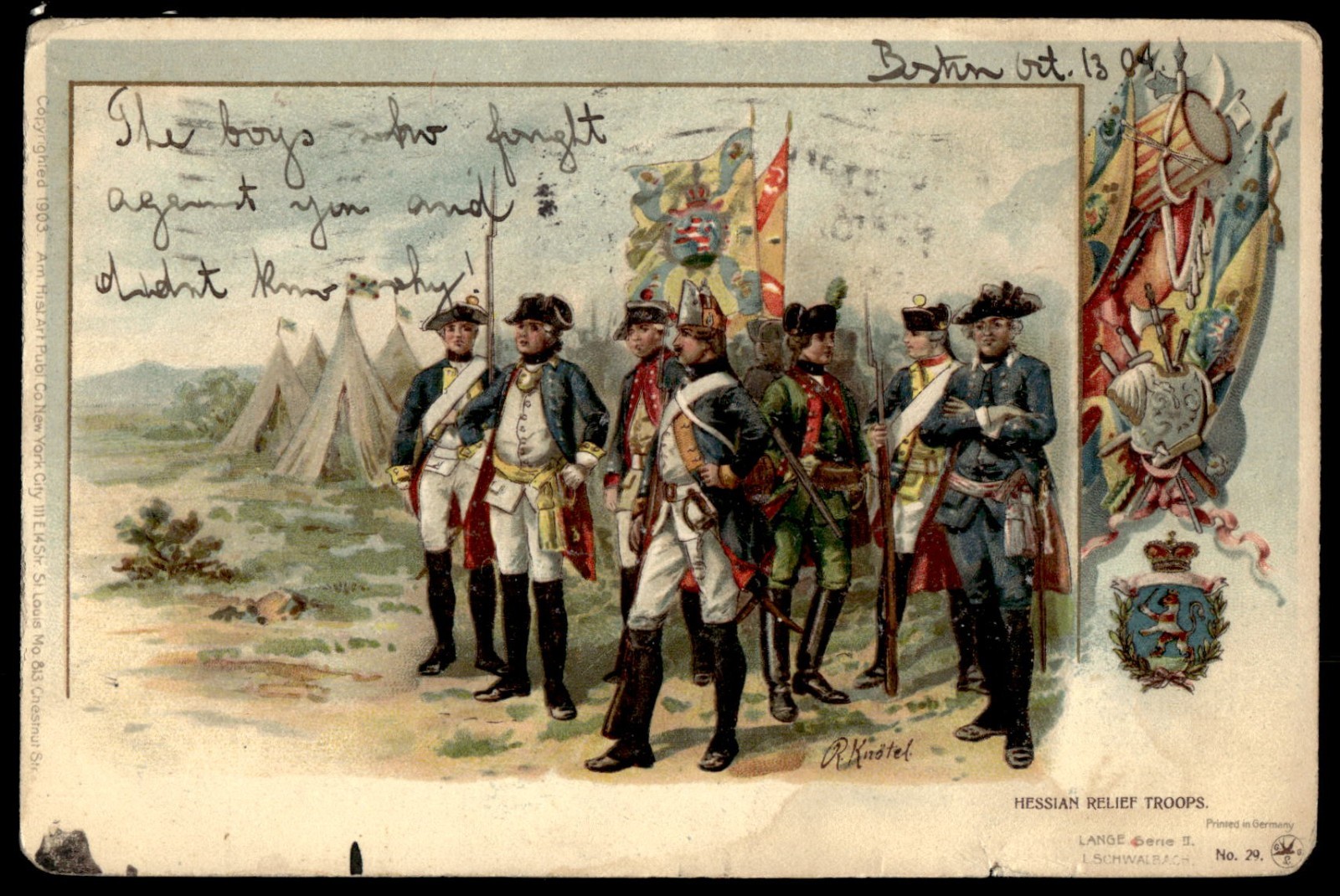 1898 Hessian Relief Troops Amazing Postcard, Boston Postmark copyright 1903