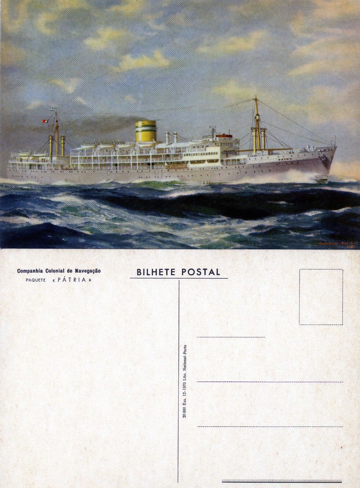 Portuguese passenger ship PATRIA (1947-1973) Cia Colonial official postcard