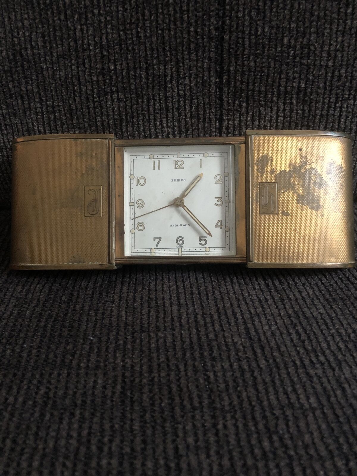 Vintage Semca Swiss Seven Jewels Desk Travel Alarm Clock for