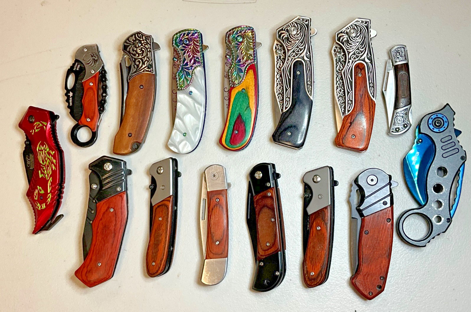Pocket Knife Collection. 15 knives. 13 are Spring Assissted. High Quality Sturdy