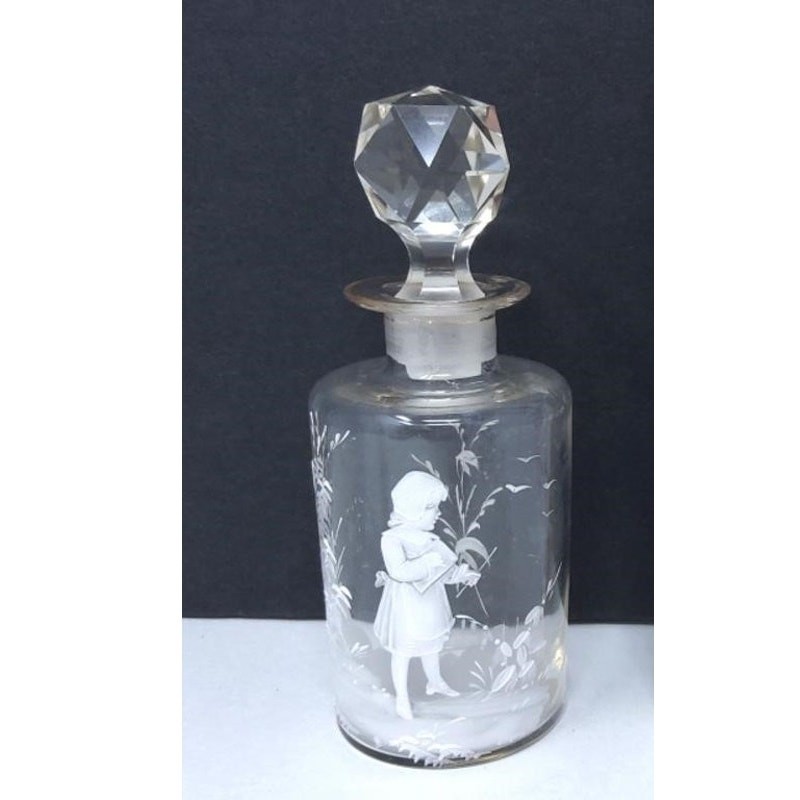 Antique Small Mary Gregory Perfume Bottle Hand Painted LITTLE GIRL.