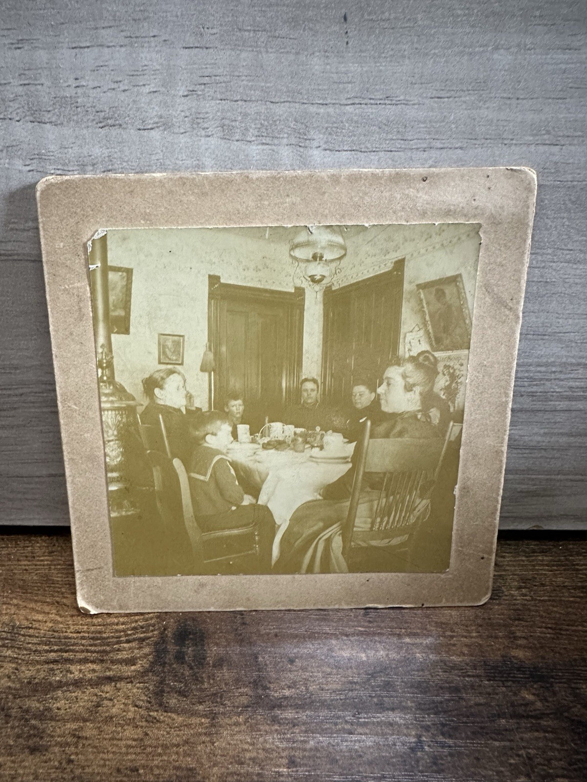 Antique Snapshot Family Dinner Table Photo Handwritten ID 4x4