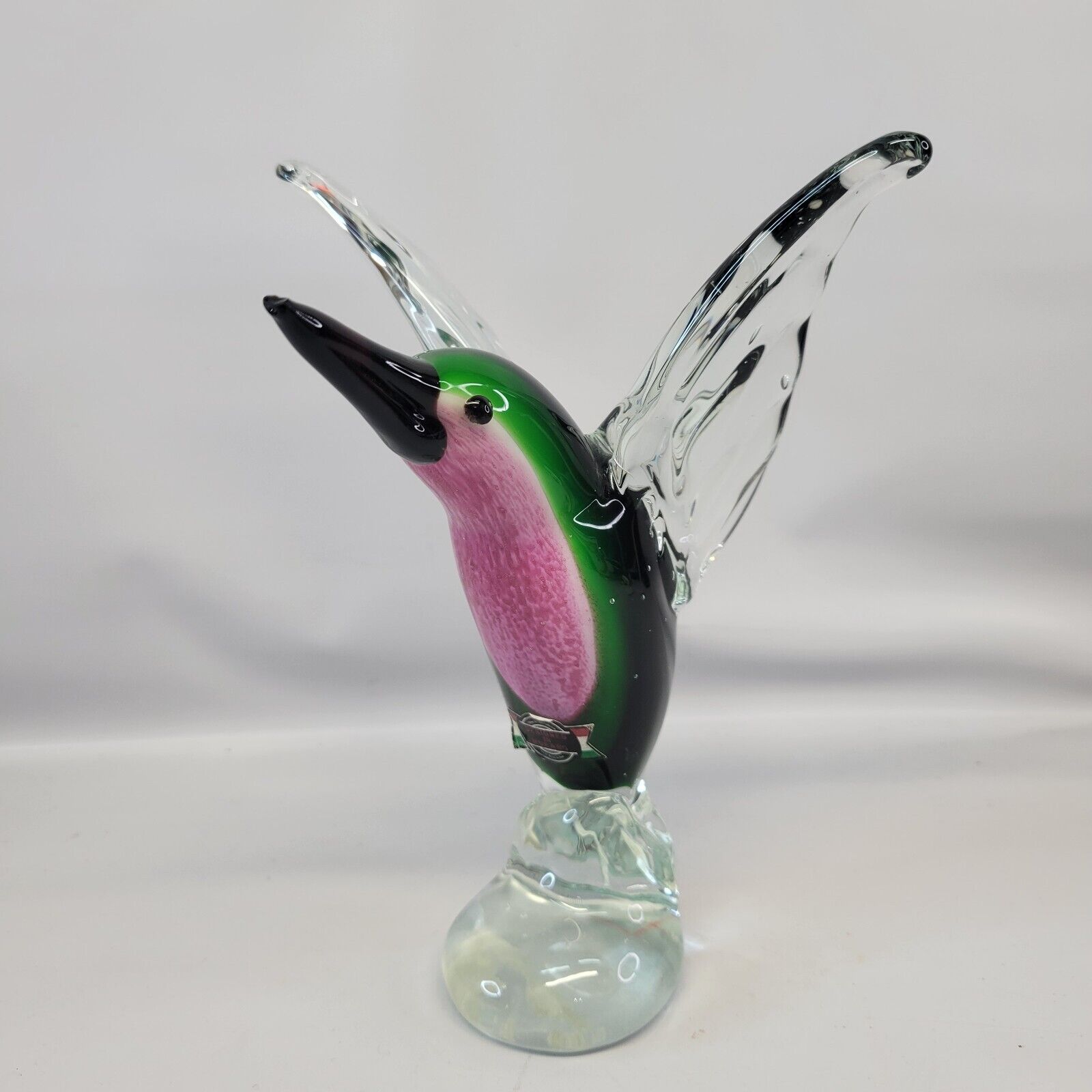 7” Blown Art Glass Hummingbird Paperweight Designed in Murano Chipped Beak