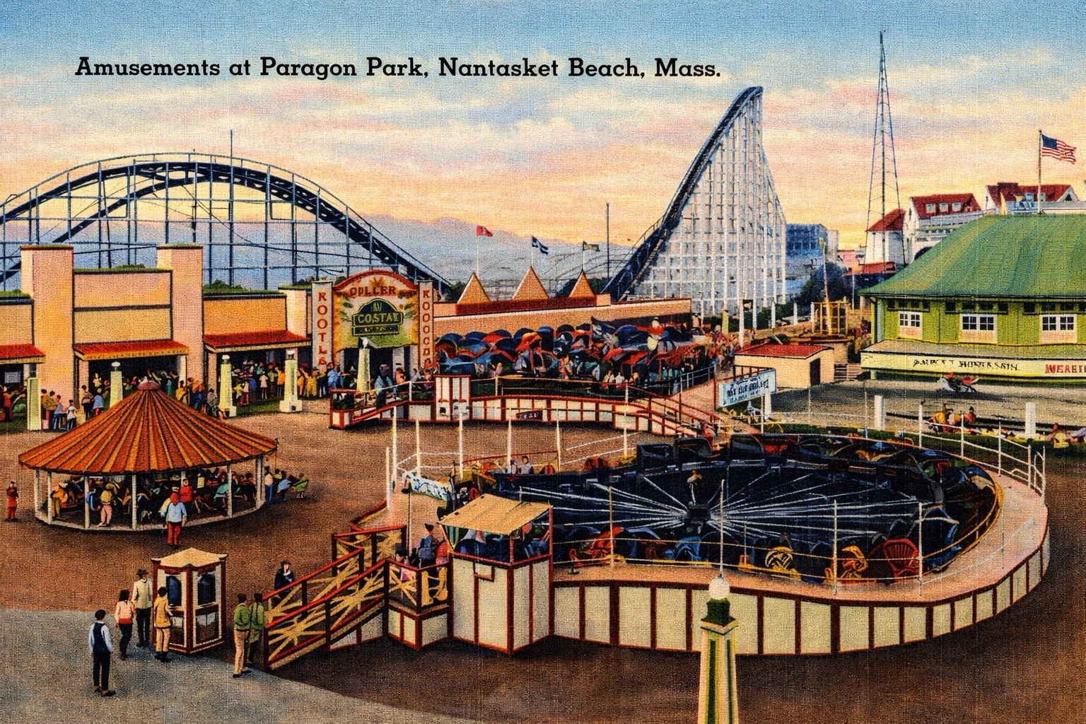 Modern Reprint Postcard PARAGON PARK, NANTASKET BEACH, MASS Amusement D588