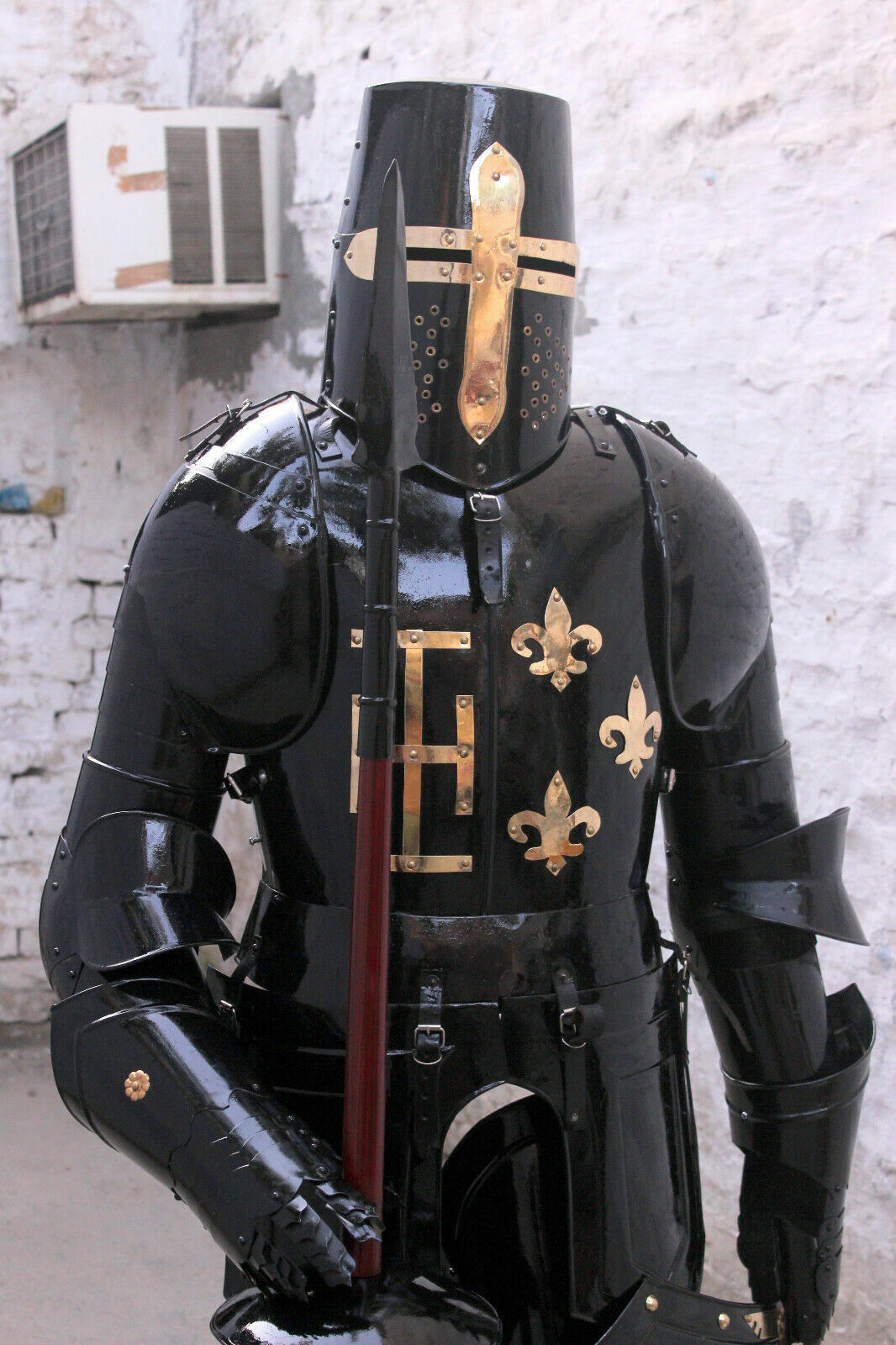 Full Black Knight Suit of Armor Antique Crusader Combat Full Body Amour costume