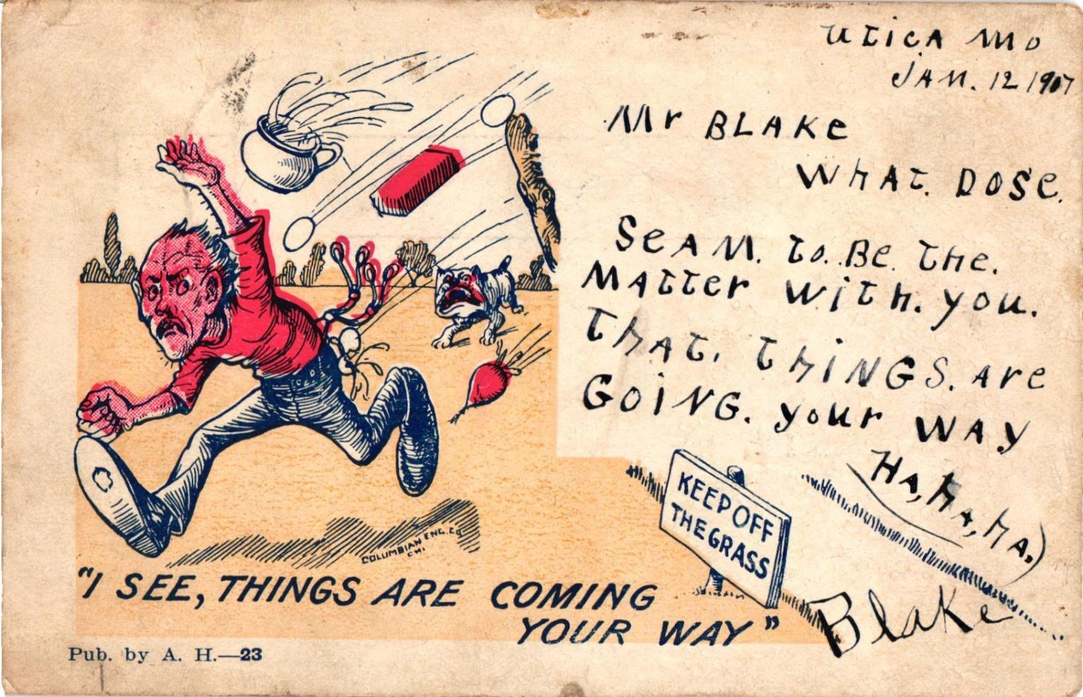 1907 Utica MO Comic Postcard 