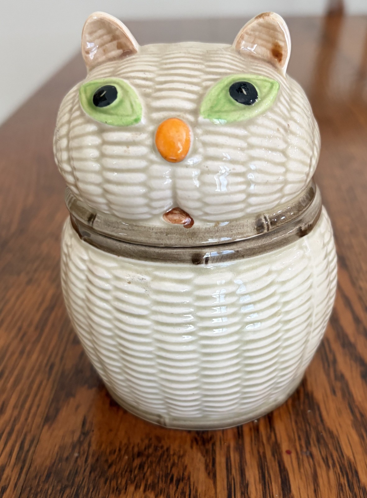 Vintage Otagiri OMC Japan rare basketweave cat condiment jar