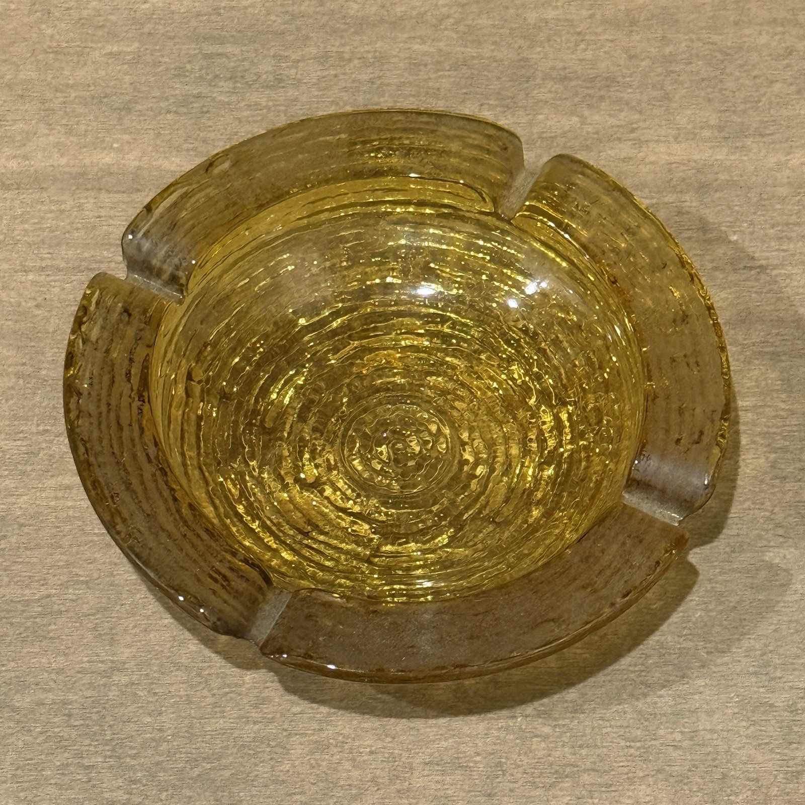Vintage Mid Century Amber Swirl Glass Ashtray RETRO Barware Home Decor ASH TRAY