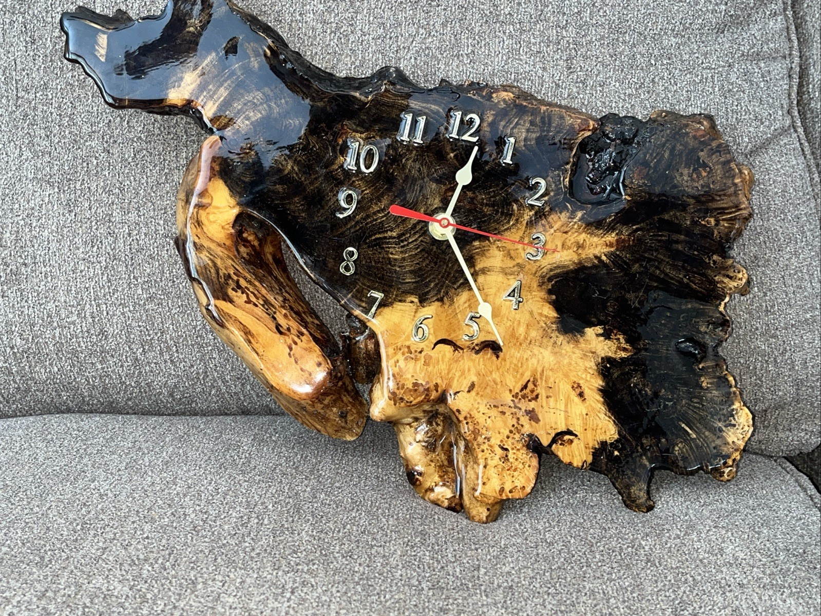 Vintage Burl Wood ‘Live-Edge’ Wall Clock - 17”x 11