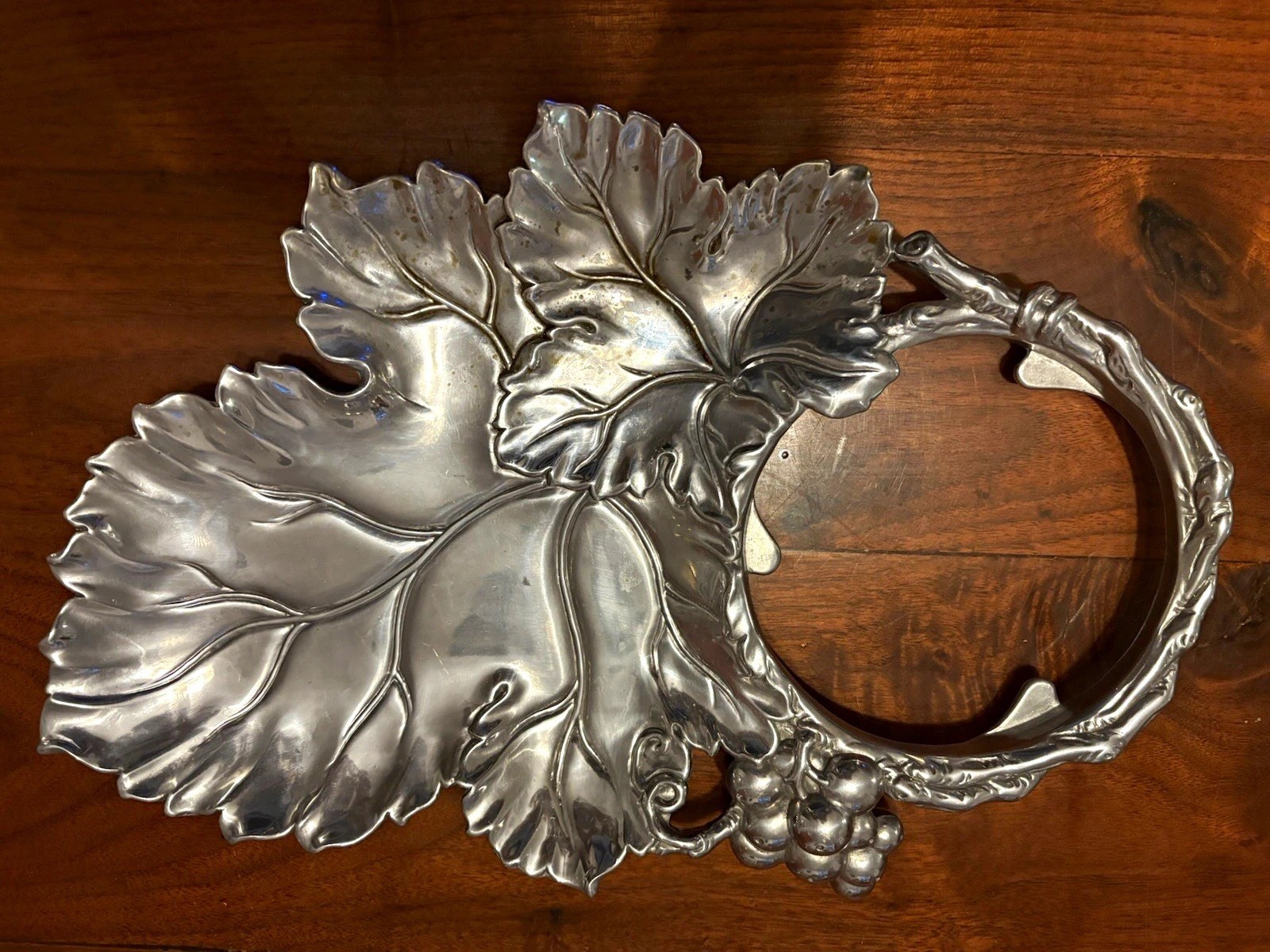 Arthur Court 2006 Silver Metal Grapes Pattern Serving Tray, Hand Wash Only