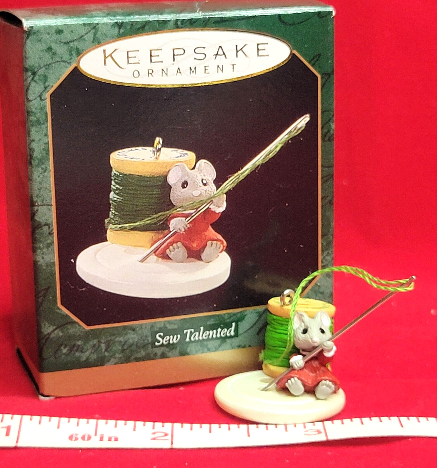1997 Sew Talented Mouse with Needle Thread Miniature Hallmark Keepsake Ornament