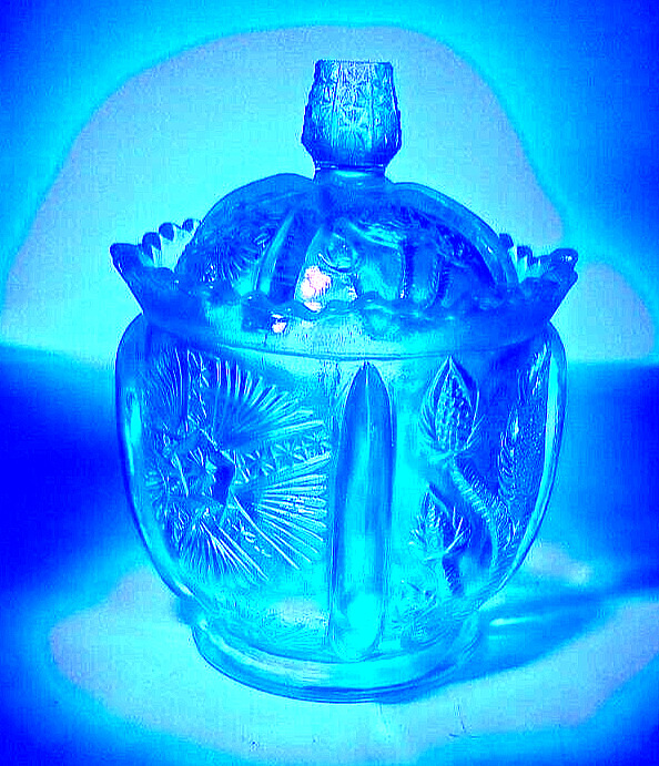 Rare Mosser Green Vasoline Shine Thistle Covered Sugar Jar Mint UV Shine