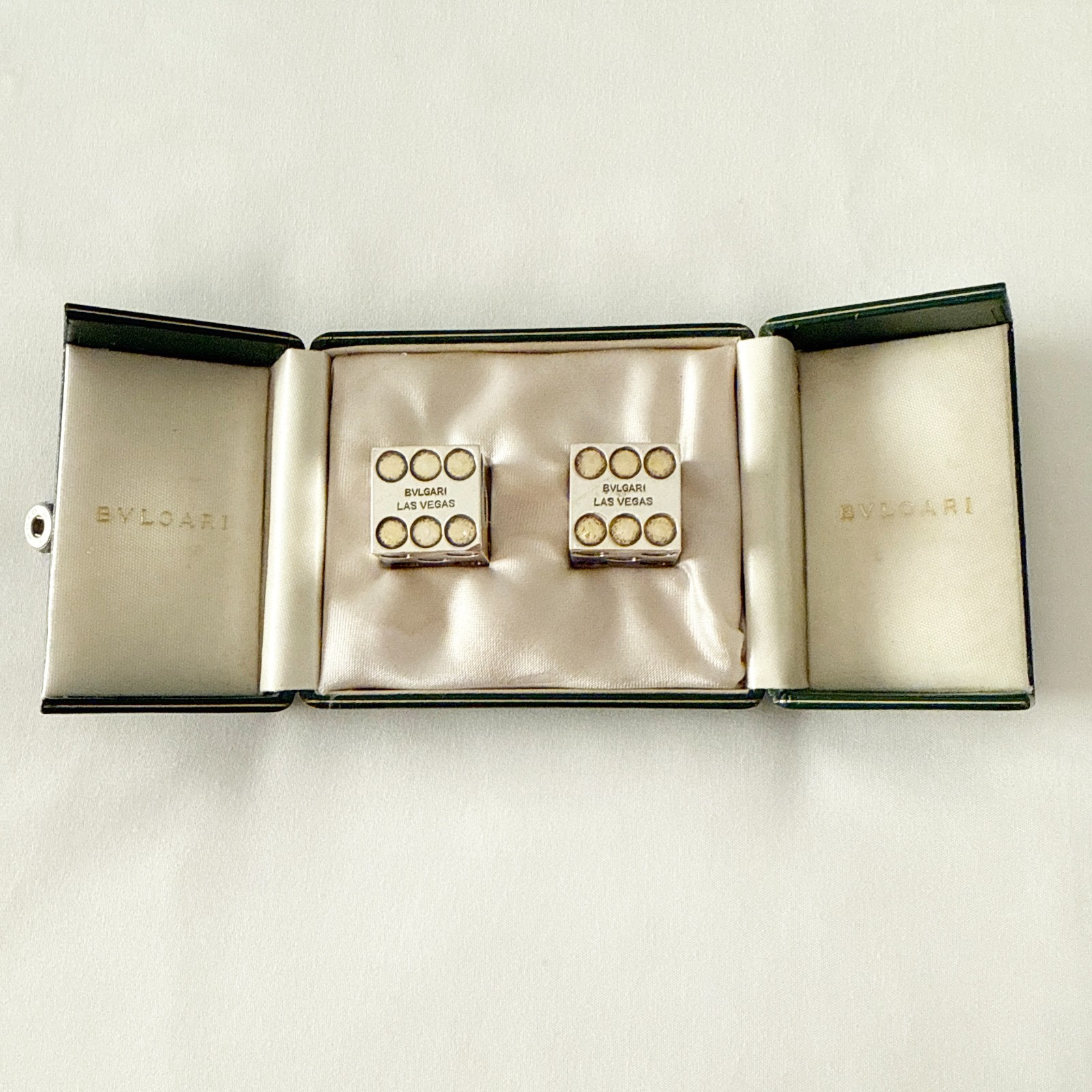 Bvlgari Las Vegas Sterling Silver Dice Pair .925 Original Box S.B. Hallmarks