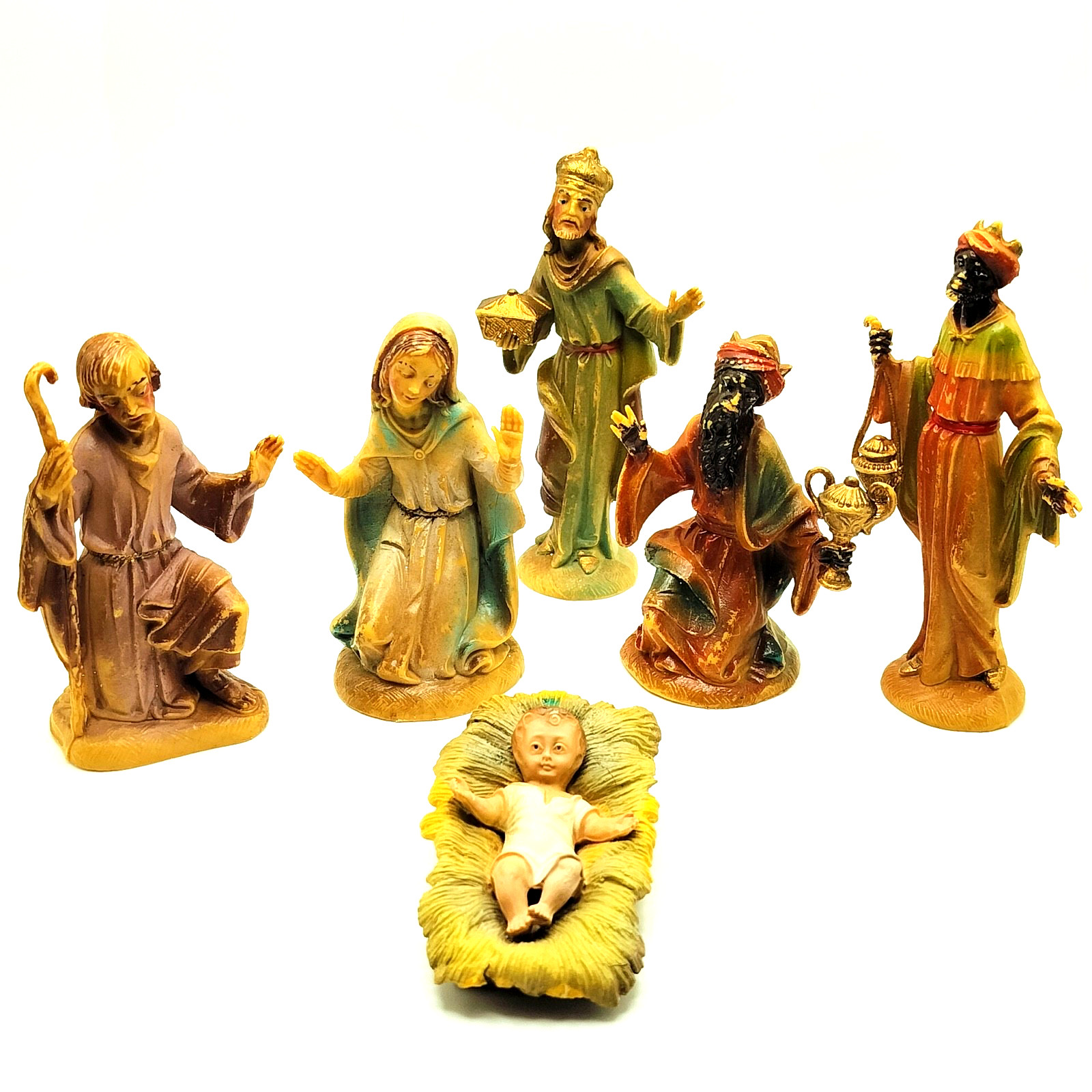 Vintage 6pc Hard Plastic Nativity Figures Set Lot Christmas Jesus Mary Wise Men
