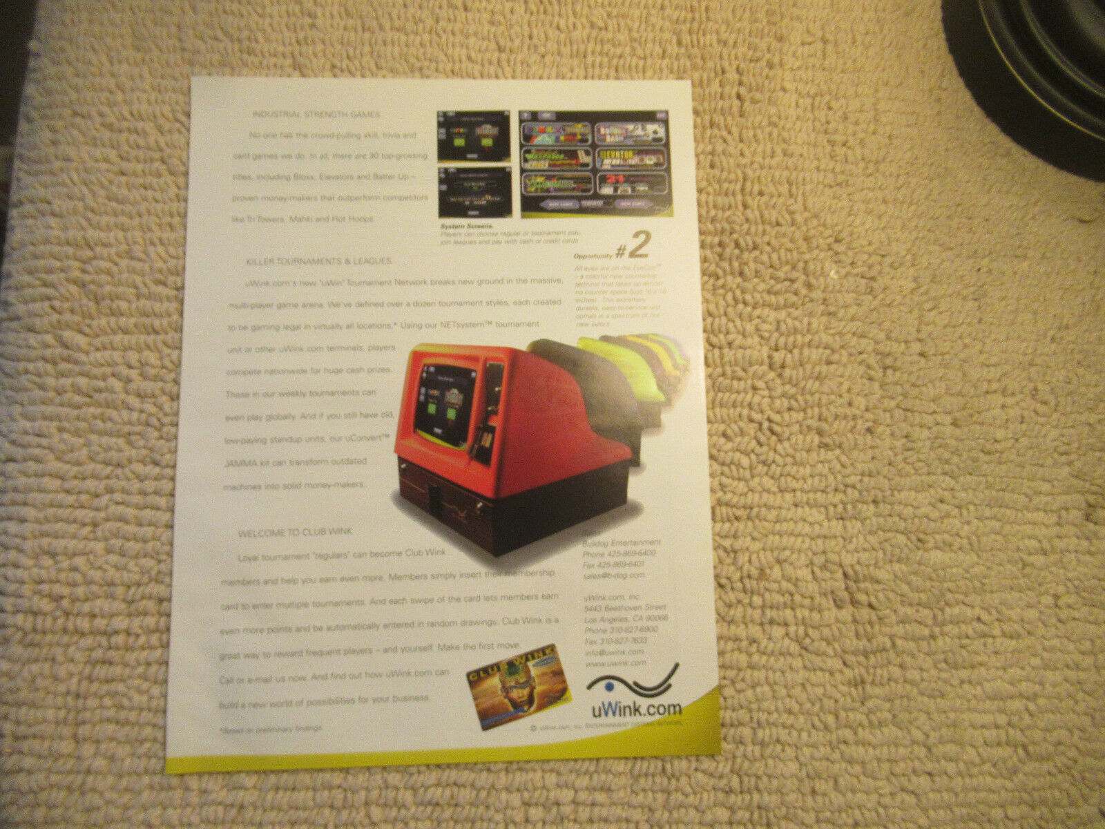 Original ad  11- 8.5''  UWINK countertops ARCADE VIDEO GAME FLYER    