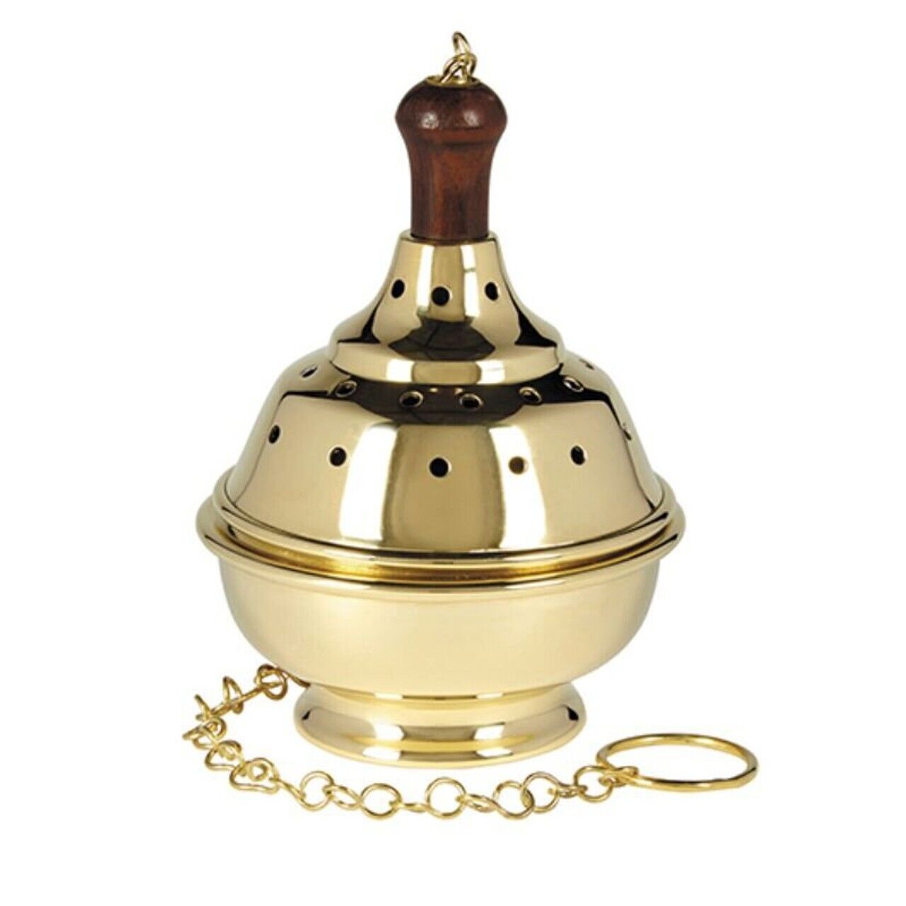 Polished Brass Orthodox Single Chain Round Censer For Church or Sanctuary 8 In