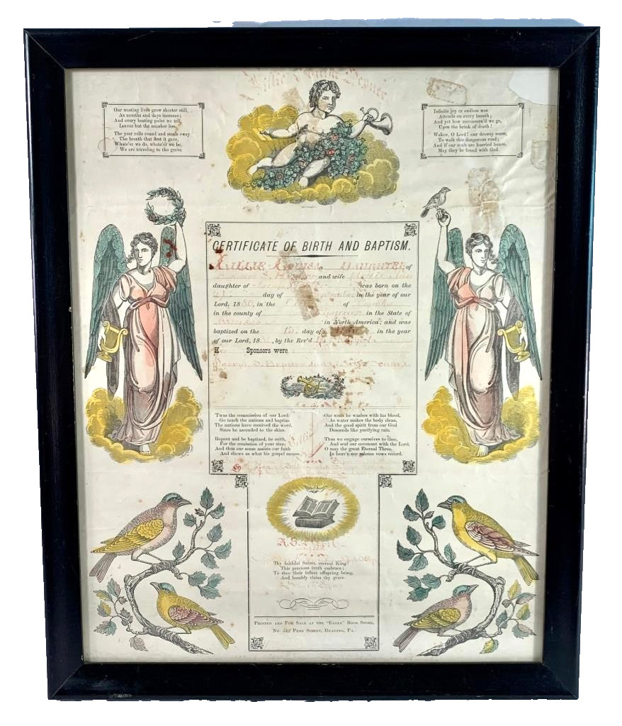 Hepner Birth Baptism Certificate 1880 Topeka Kansas Reading Pennsylvania PA (O)