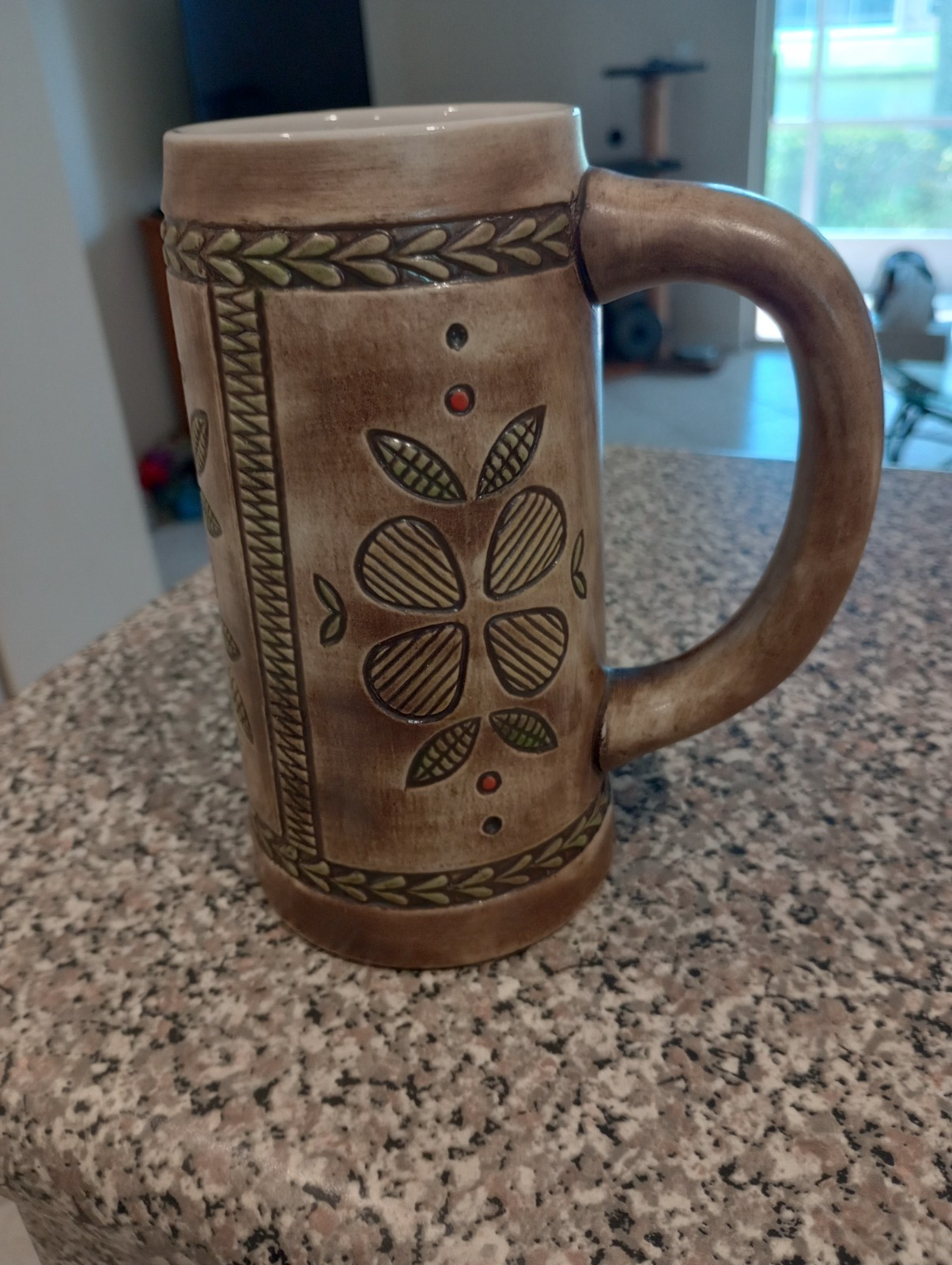 Vtg Ceramarte Brazil BEER STEIN MUG CUP TANKARD Folk Art Flower Design Budweiser