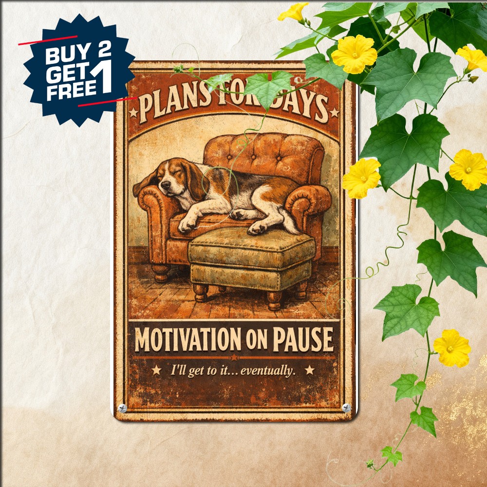 Lazy Basset Hound Dog Humor Tin Sign Cute Sleeping Pet Room Metal Plaque 8x12