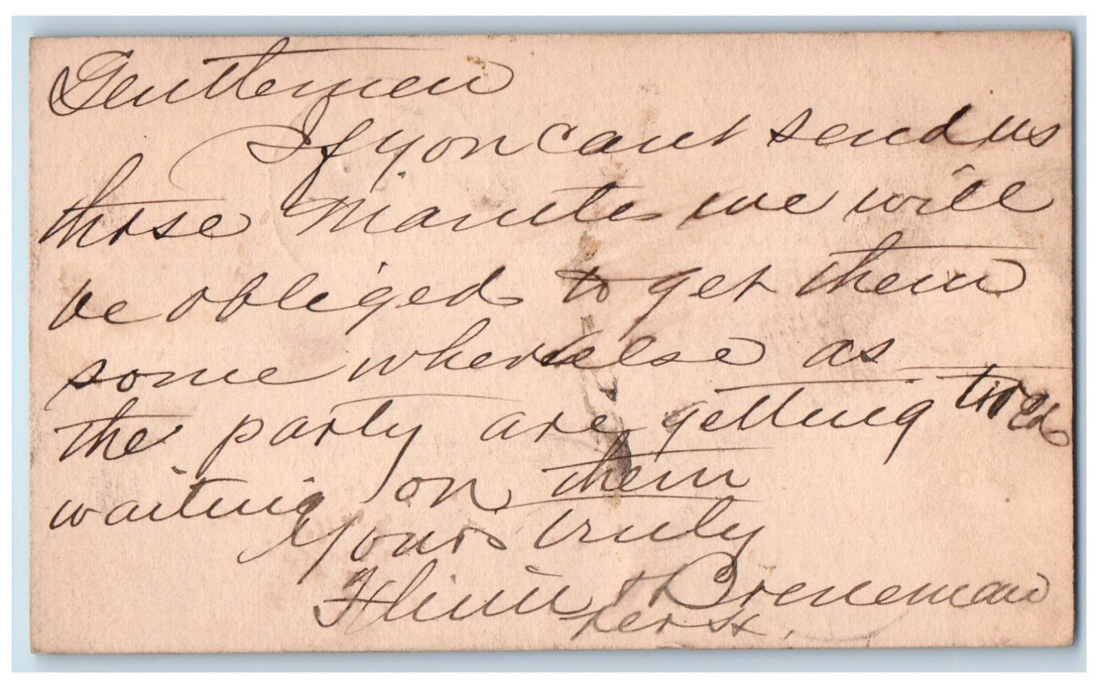 c1880\'s Letter About Waiting for Party Columbia Lancaster PA Cancel Postal Card