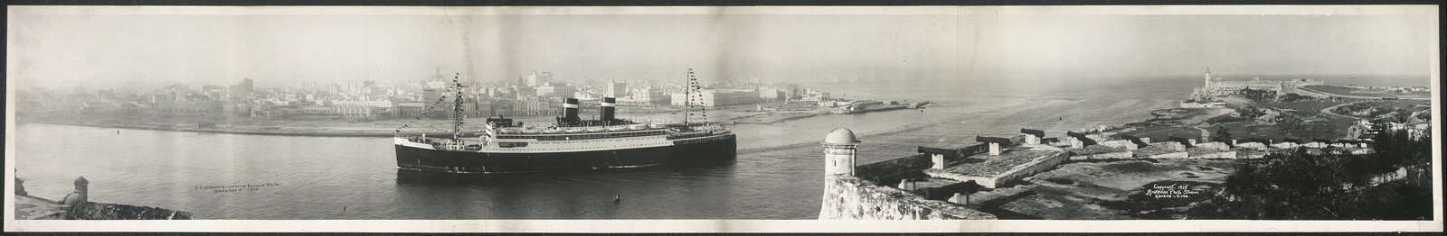 Havana Cuba 1928 SS Virginia Entering Harbor Panoramic Ship Cityscape