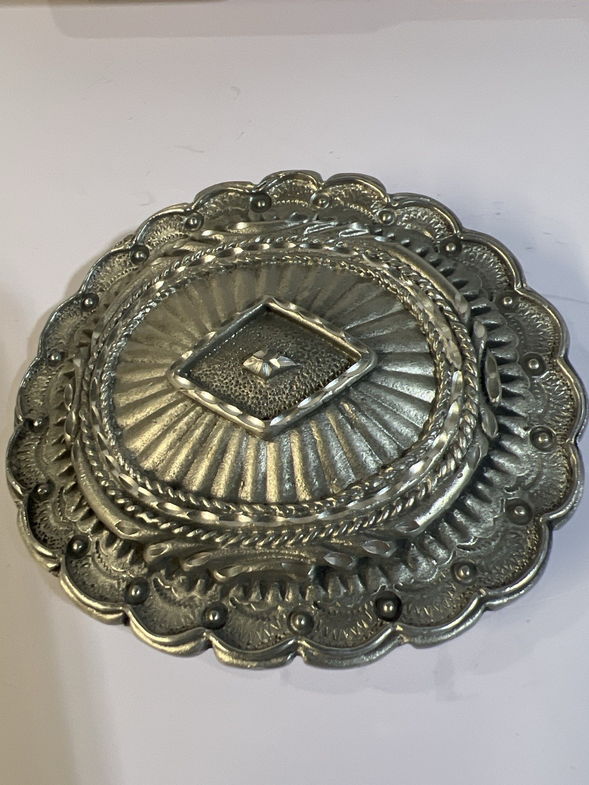 Vintage 1993 EJC Eddie Jimenez Western Belt Buckle Silver Tone USA w/display