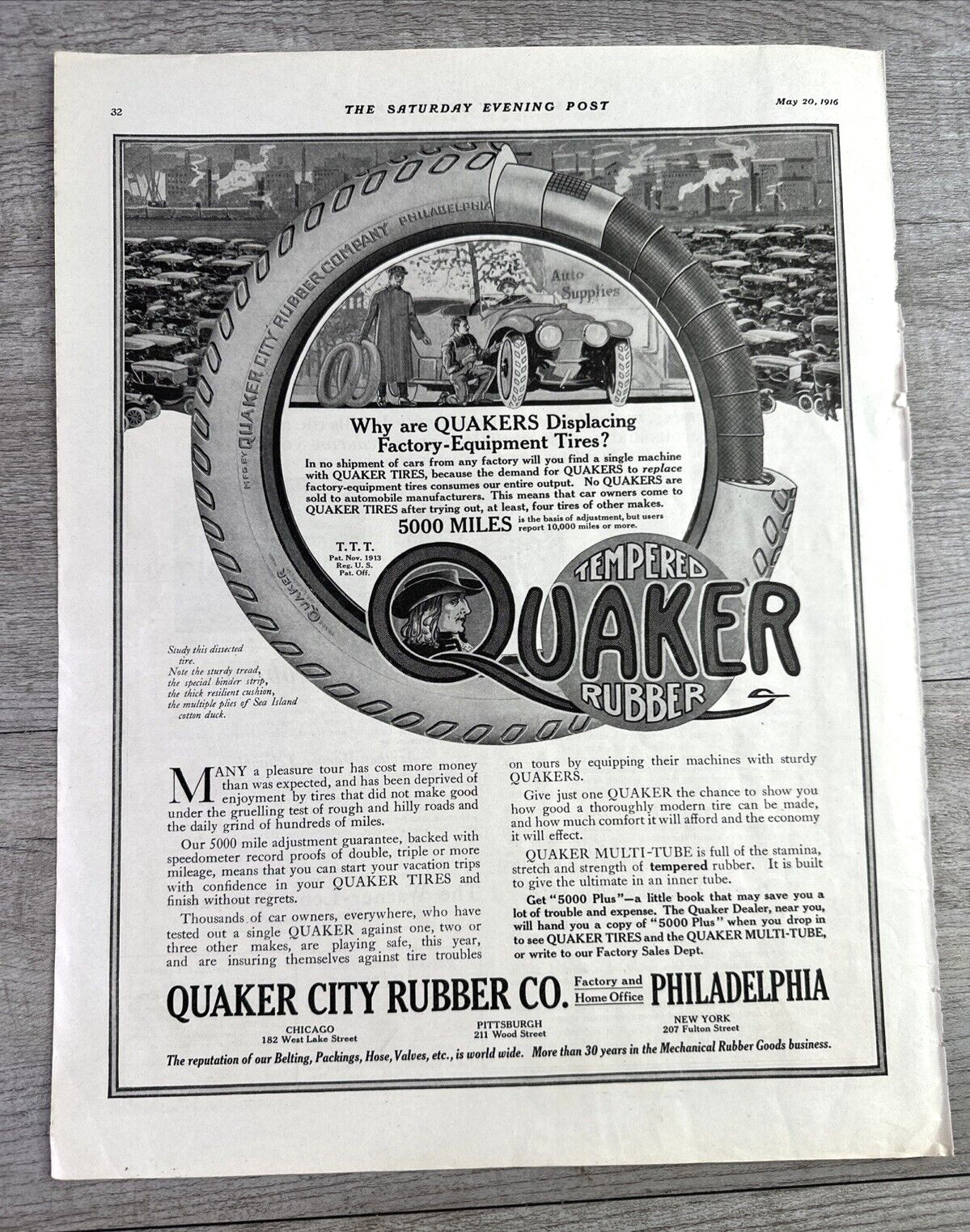1916 Saturday Evening Post Print Ad QUAKER CITY RUBBER CO