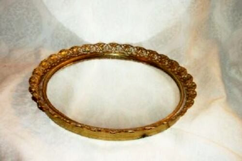 Vintage Filigree Ormolu Petite Vanity Mirror Round 1960s Cottagecore Matson