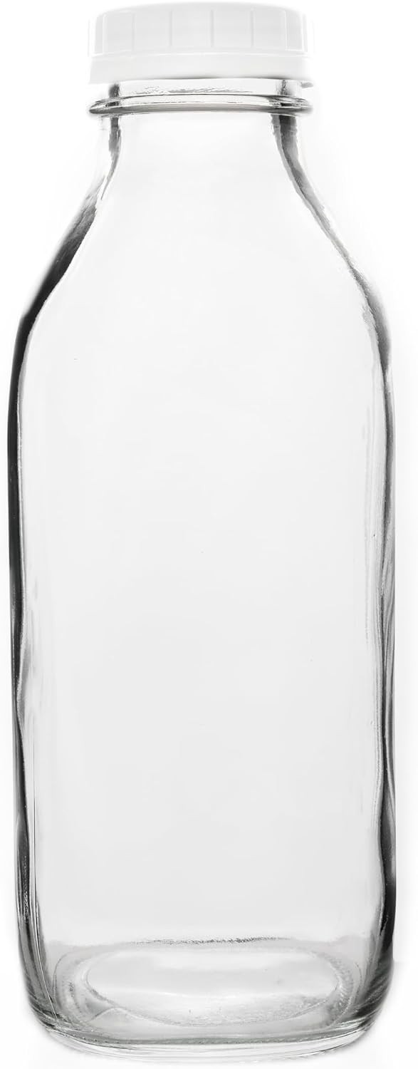 Glass Classic Milk Bottle With Lid, 32 oz or 1 Quart Capacity
