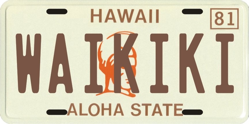 Hawaii 1980\'s WAIKIKI Aluminum License Plate Hawaii 1980\'s WAIKIKI Aluminum License Plate
