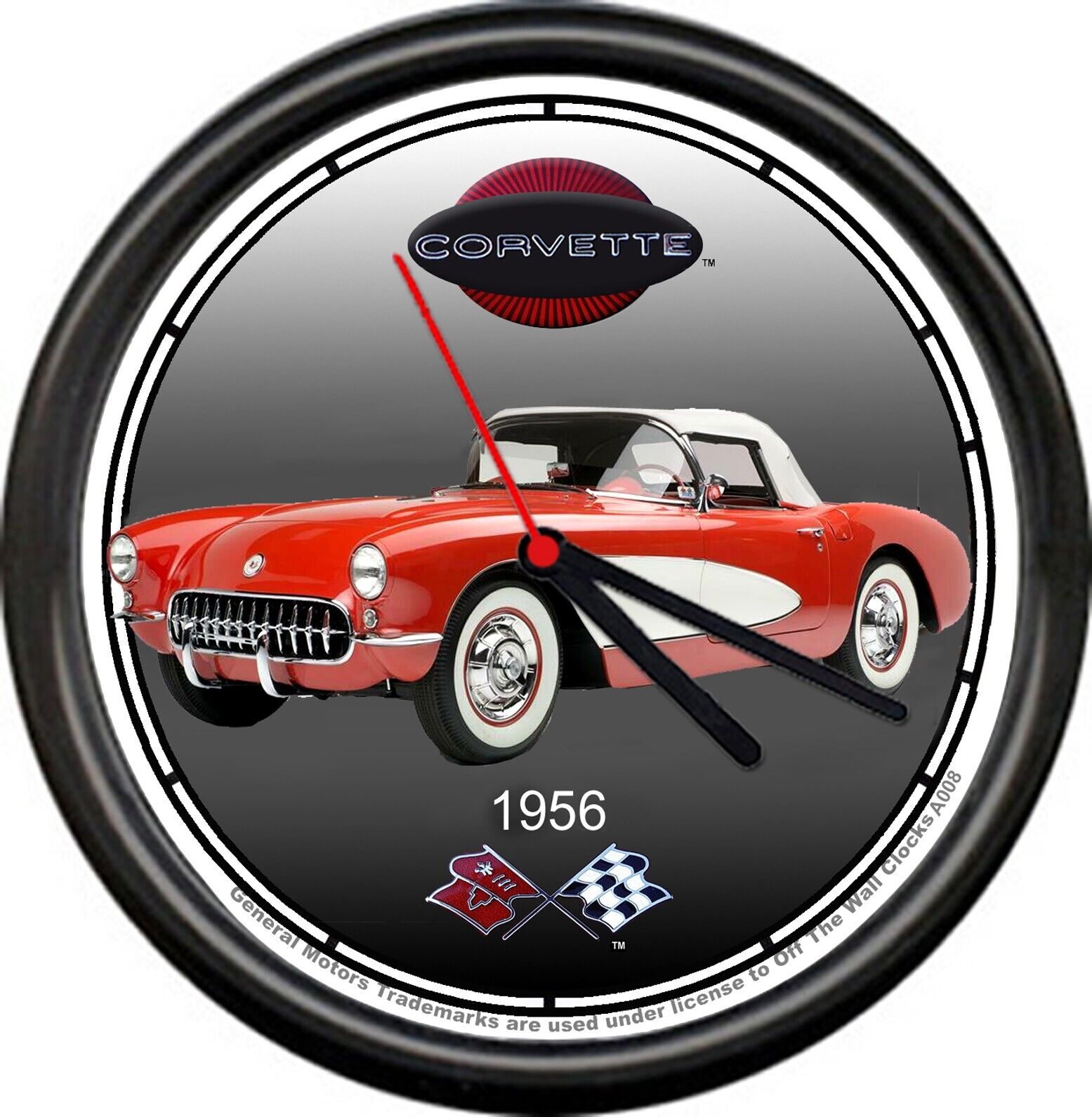 Licensed 1956 Red Corvette Convertible Chevrolet General Motors Sign Wall Clock