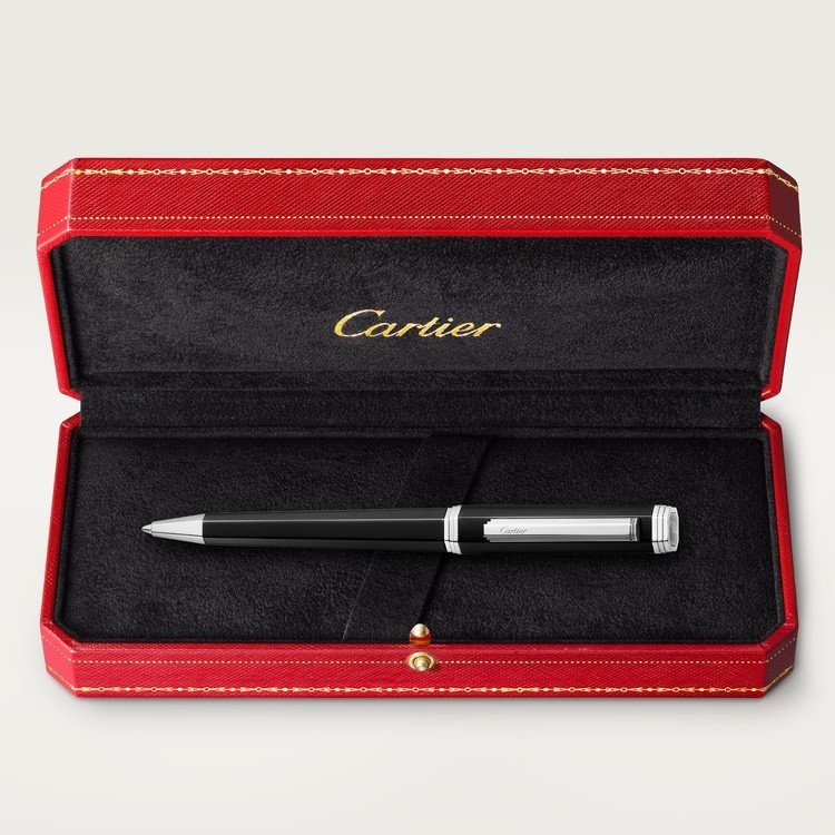 Cartier Black Silver Ballpoint Pen Metal Luxury Writing Instrument New Box