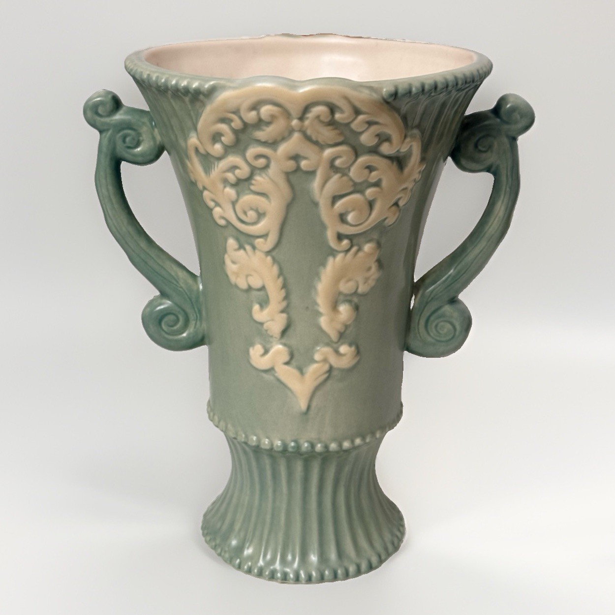 Antique Burton & Burton Green Double Handle Vase, 7.5