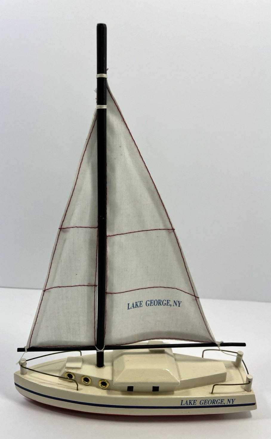 Vintage 1990's Lake George NY Souvenir Wooden Sailboat Model 11