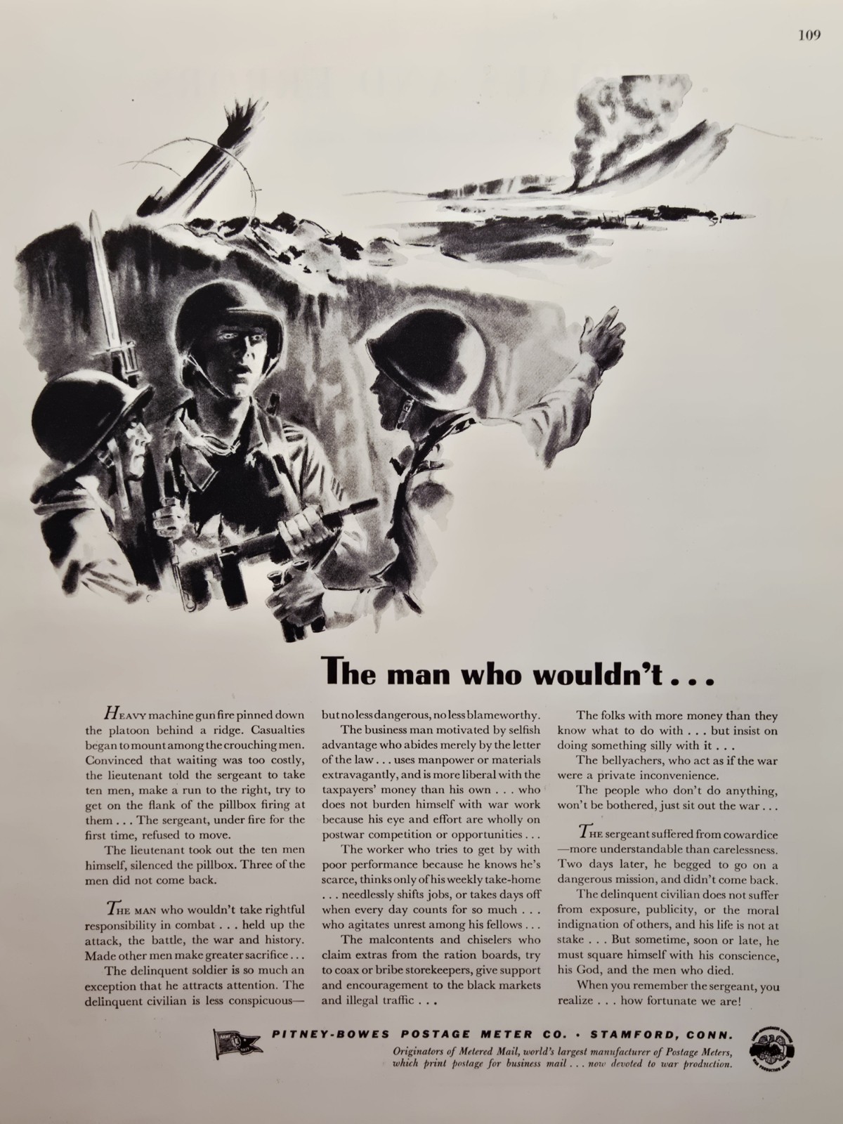 1944 Pitney-Bowes Postage Meter Co Stamford CT Print Ad - The Man Who Wouldn\'t 