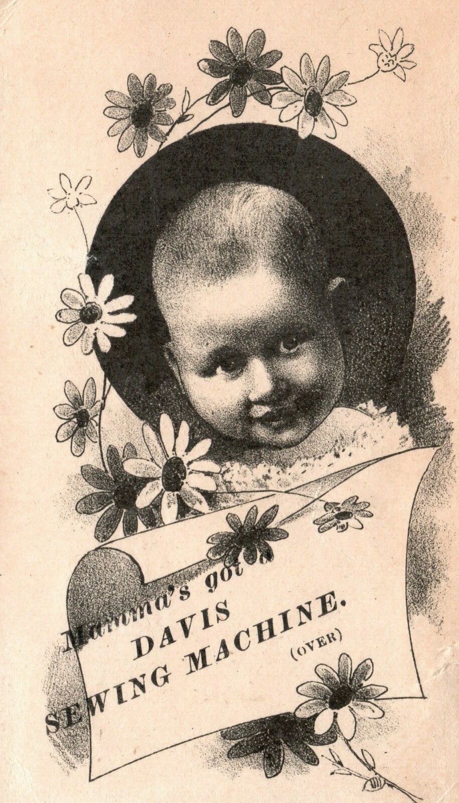 1880s-90s Baby Portrait Momma\'s Got Davis Sewing Machine New England Branch