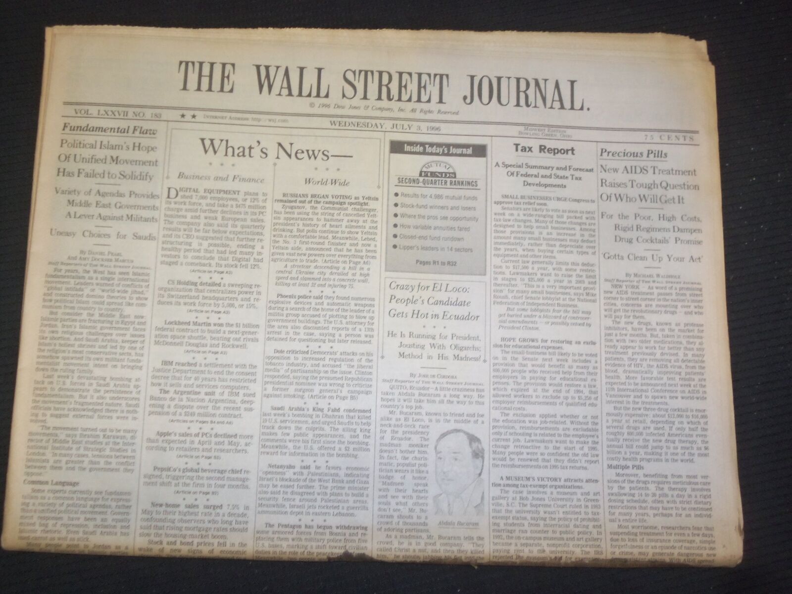 1996 JULY 3 THE WALL STREET JOURNAL - NEW AIDS TREATMENT, WHO WIL GET IT- WJ 287