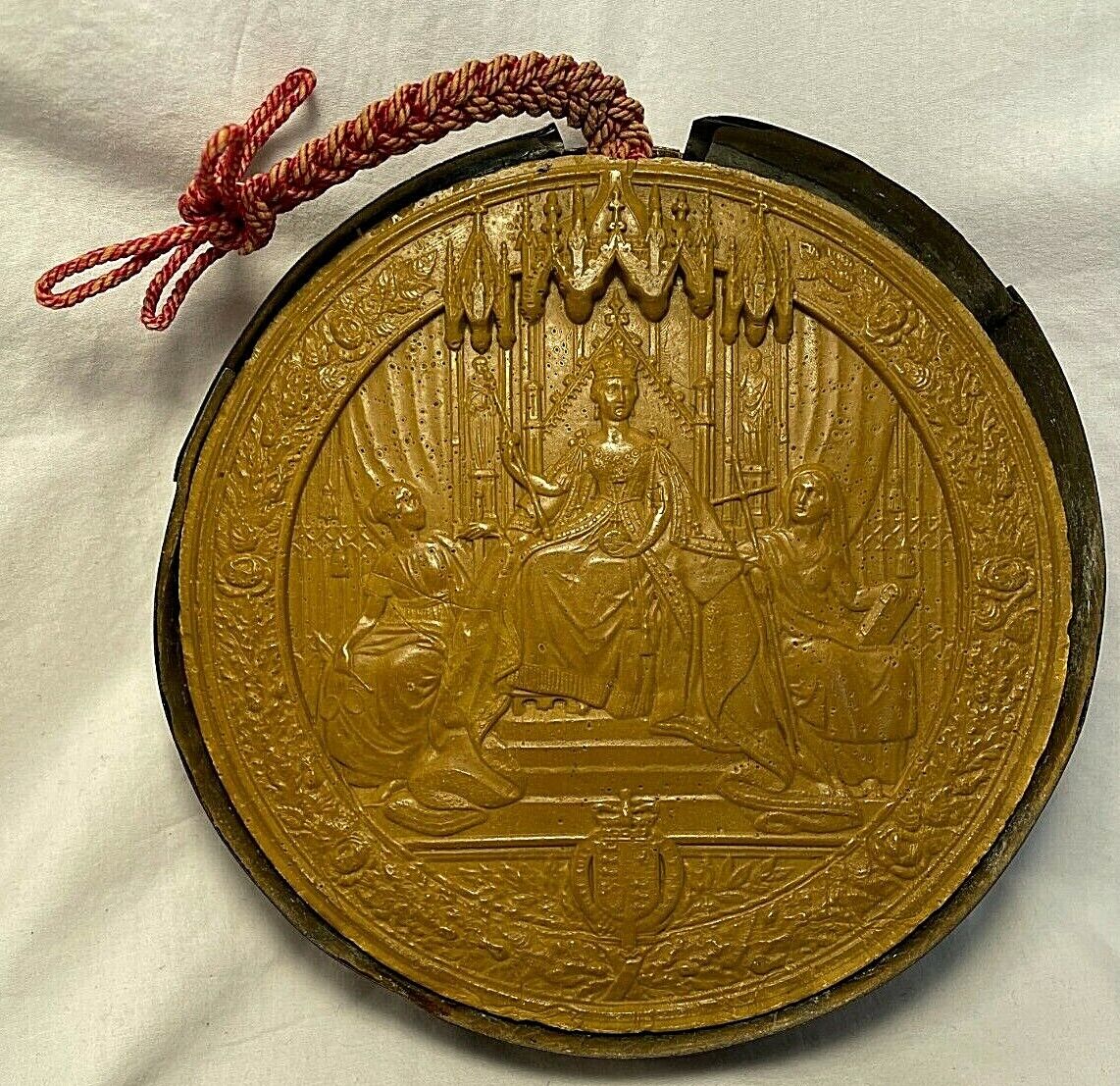 c1870 Queen Victoria GREAT SEAL OF THE REALM Wax Seal, Original Cord & Tin 6.25\