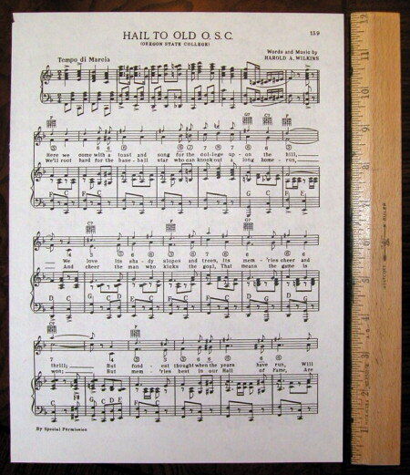 OREGON STATE UNIVERSITY Original Vintage Song Sheet c1938 \