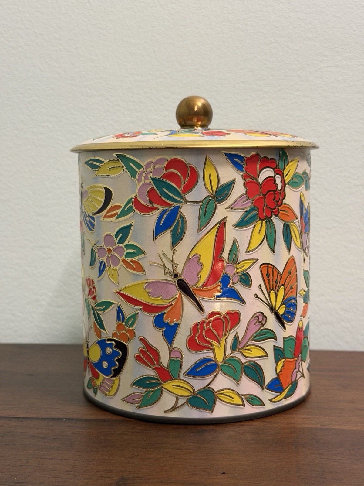 Vintage Tin with Lid Floral & Butterflies Designed By Daher England