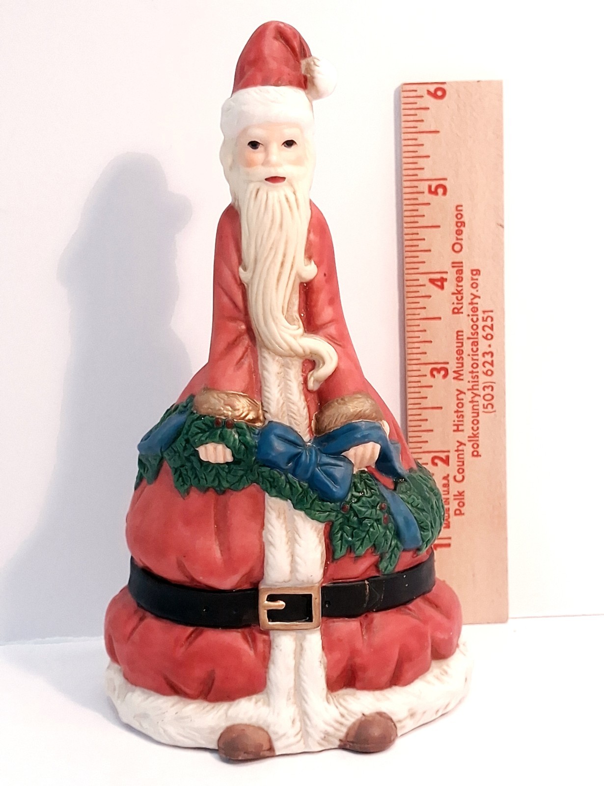 Vintage Porcelain Santa Claus Bell Figurine Christmas Holiday Decor Red Blue Bow Vintage Porcelain Santa Claus Bell Figurine Christmas Holiday Decor Red Blue Bow