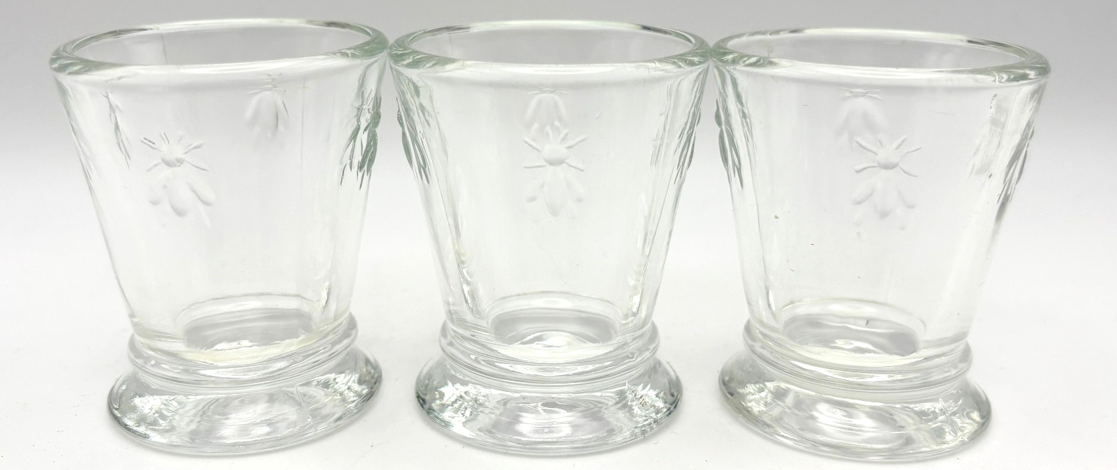 3 La Rochere Bee Collection Shot or Small Juice Glasses Embossed Made in France