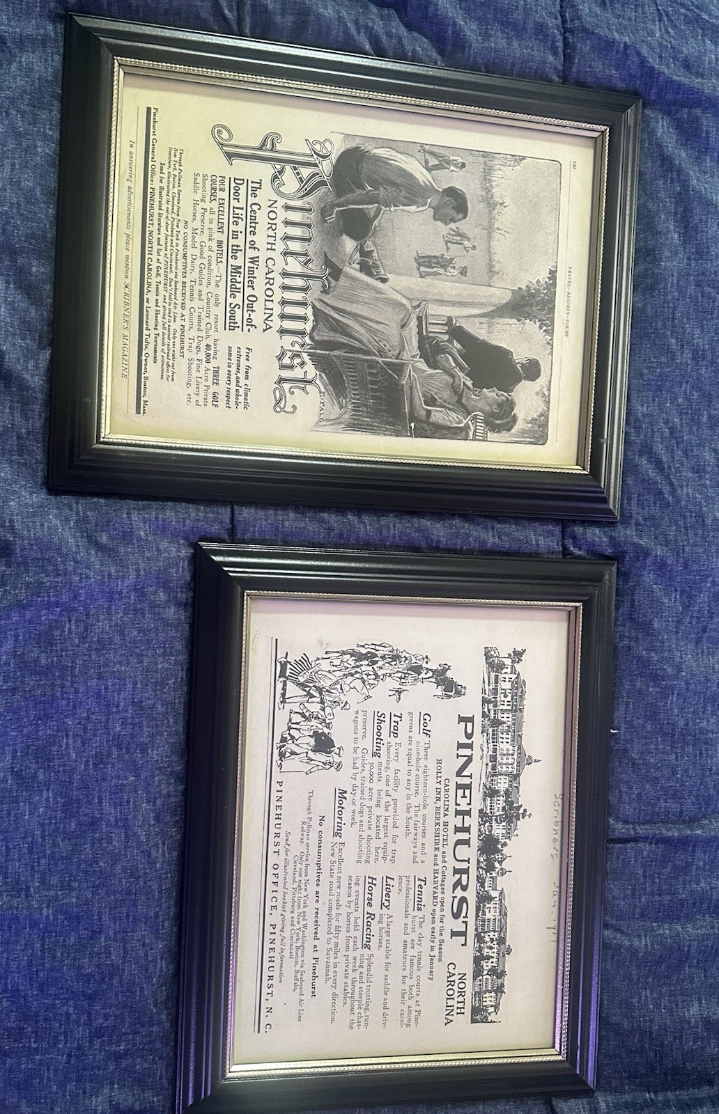Pinehurst NC Photos From Scribners Magazine In 1917. Lot of 2 Professional Frame
